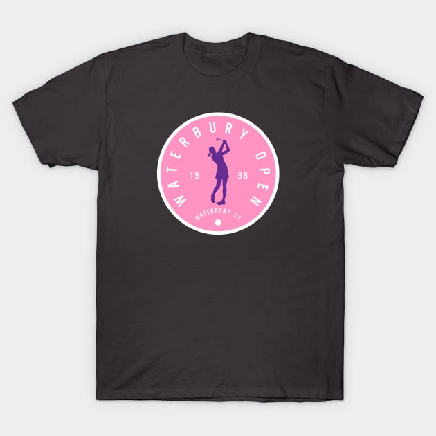 Happy Gilmore - Waterbury Open Badge Design - Pink + Female Golfer T-Shirt by The90sMall